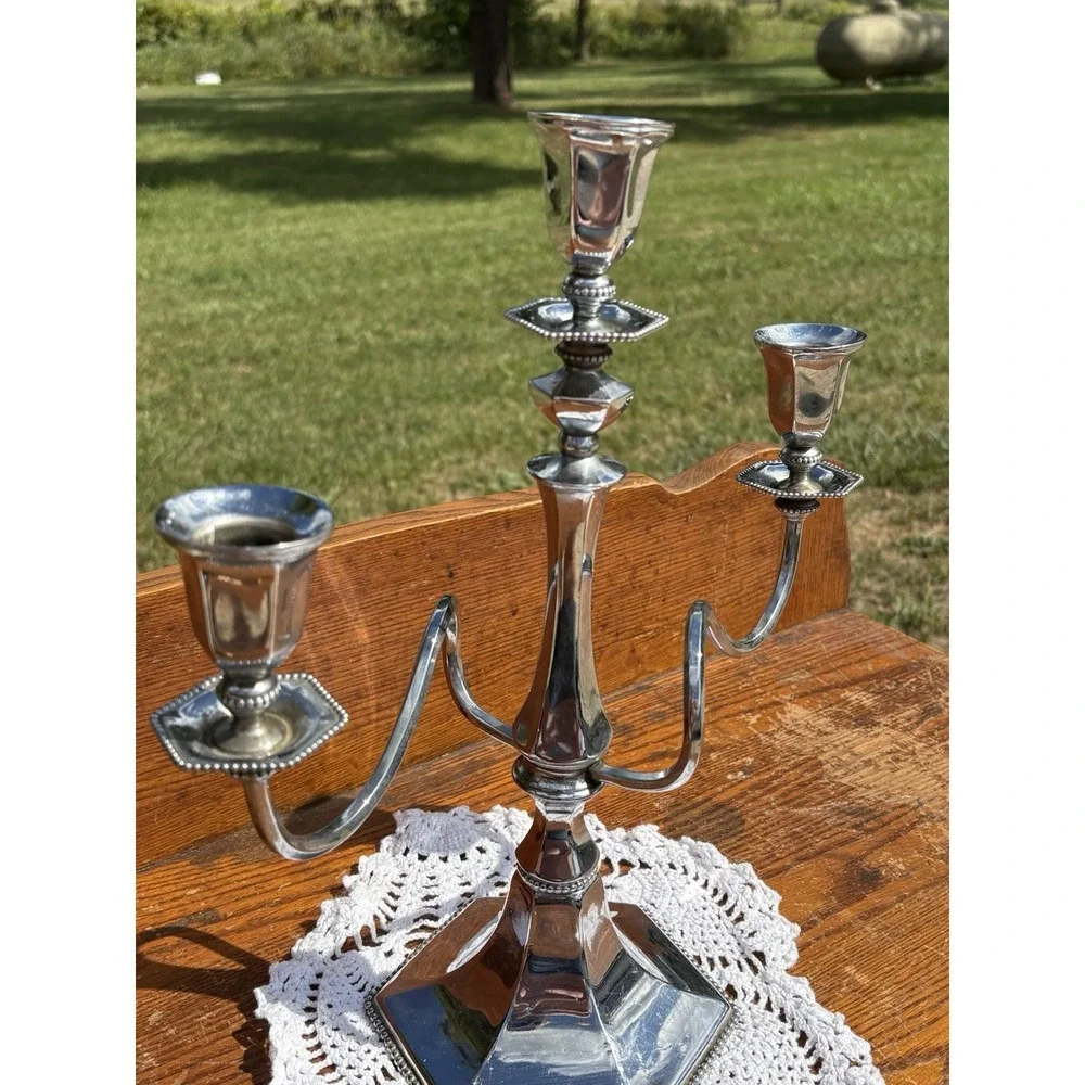 Antique Middletown Plate Co Silverplate Candelabra 3 Light Candle Holder 085 1/2